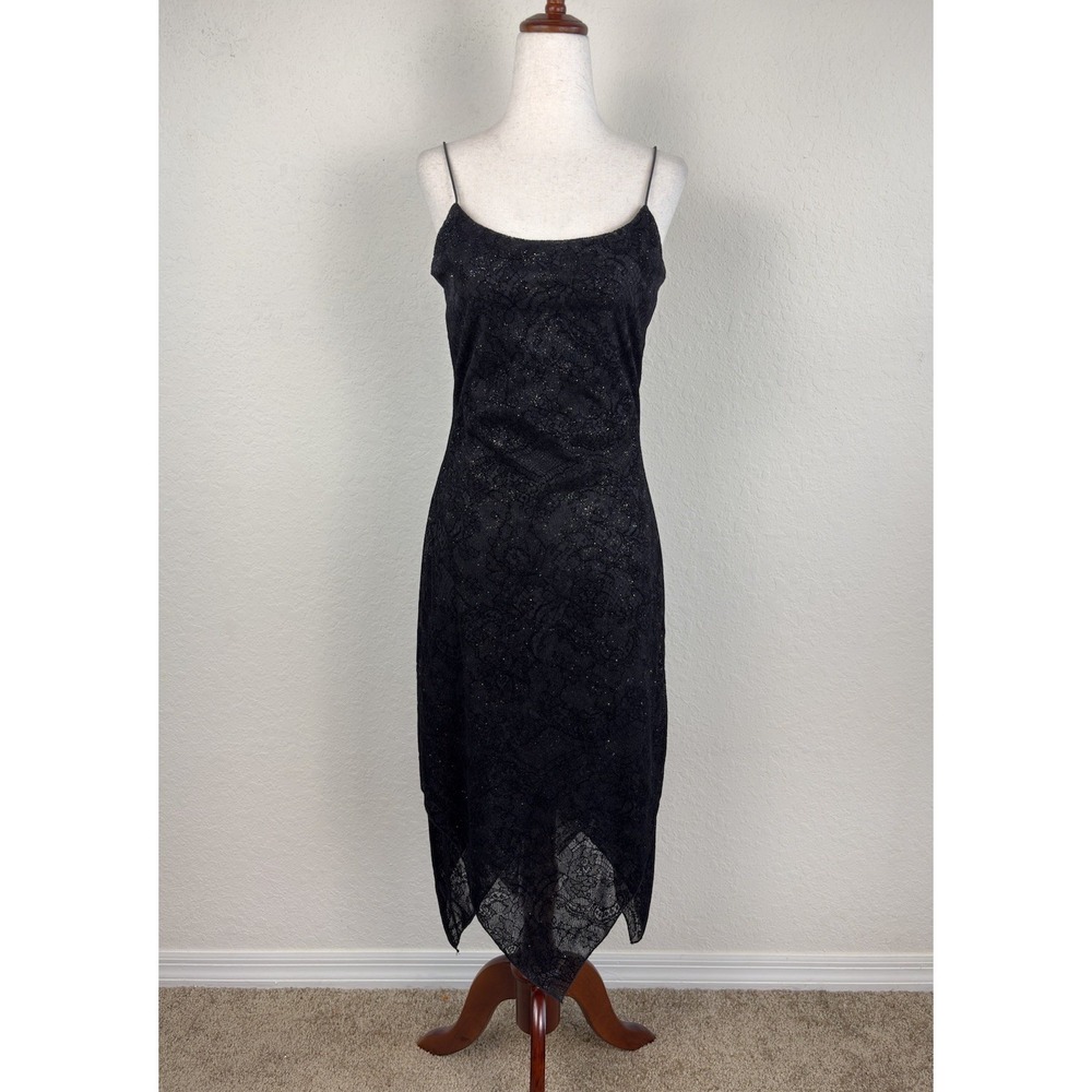 Y2k Vtg Size M Slip Velvet Dress Midi Black Whimsigoth Vamp Witchy Asymmetric